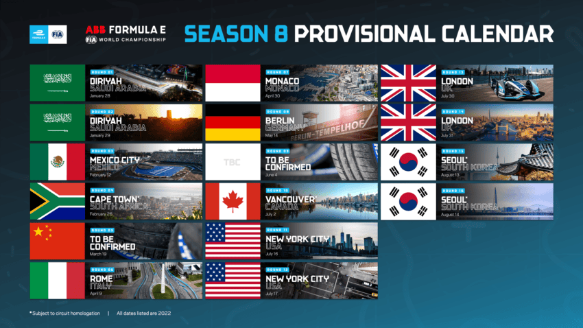 Formual E season 8 calendar