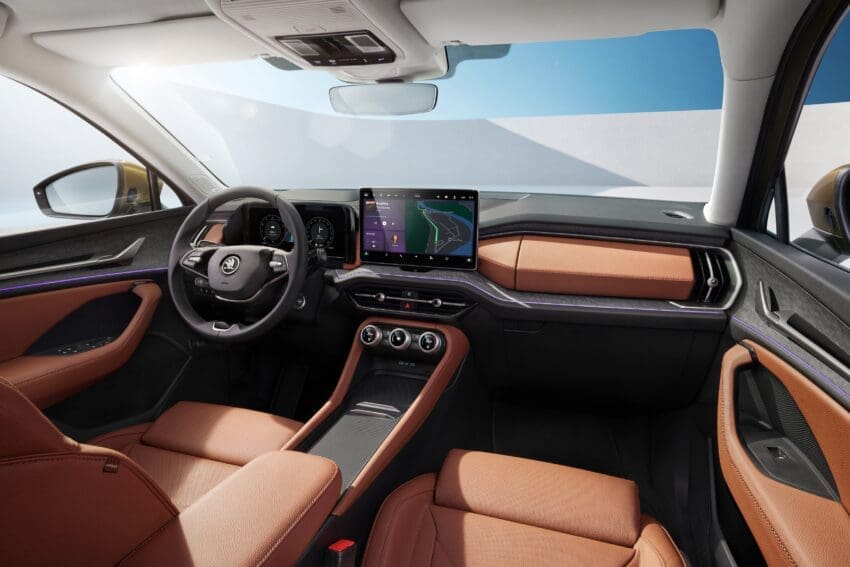 There is no chrome in the new SUV's interior, for example, and all textiles are said to be made from either 100% recycled polyester or 40% natural wool. Even the included ice scraper and umbrella – hallmarks of the Skoda line-up – are "made from sustainable materials".