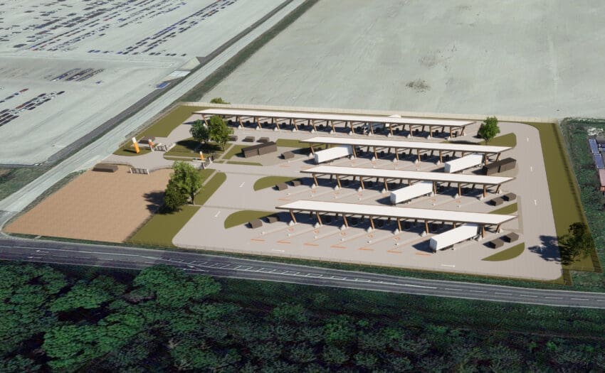 Milence, a joint venture between electric HGV makers Volvo, Daimler and Traton has begun work on its first UK truck charging hub.