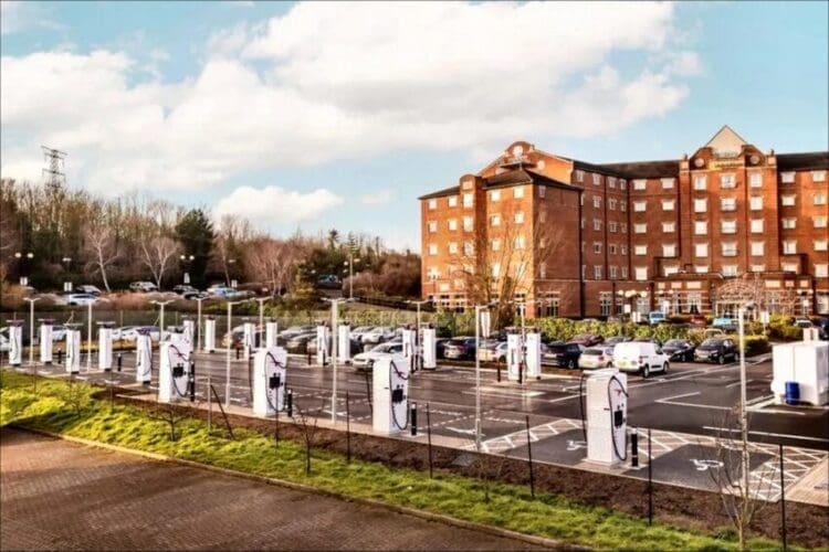 Chargepoint operator Ionity has opened its largest charging super-hub in the UK, just off the M25.