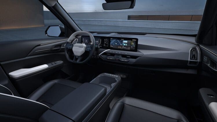 The European EV5 gets a large centre console in place of the middle front seat offered in other markets