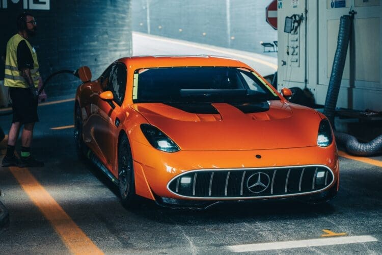 mercedes-amg gt xx charging during world distance record attempt