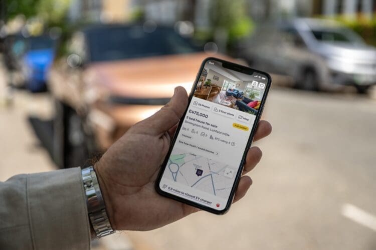 Zoopla app showing EV charge point location