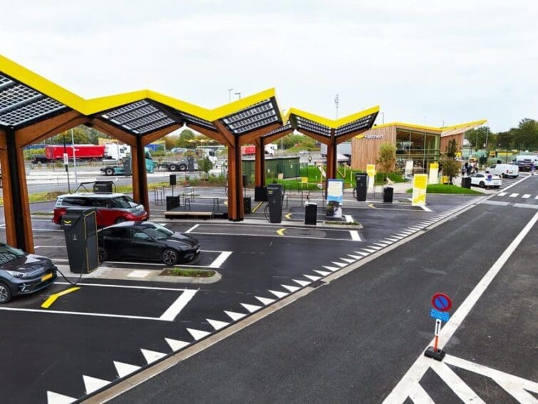 Fastned EV charging site with canopies