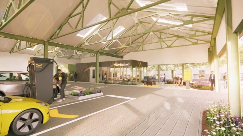 Fastned indoor drive-thru EV charging hub, Aberdeen inside