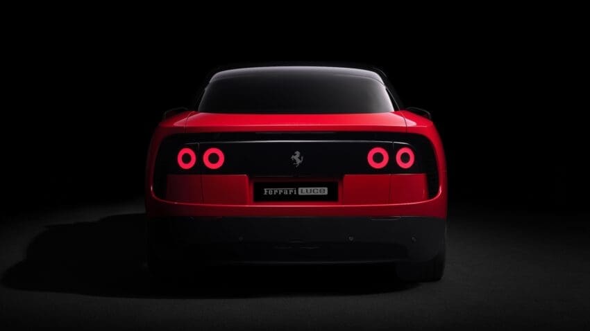 Ferrari Luce EV in Rosso Red rear view