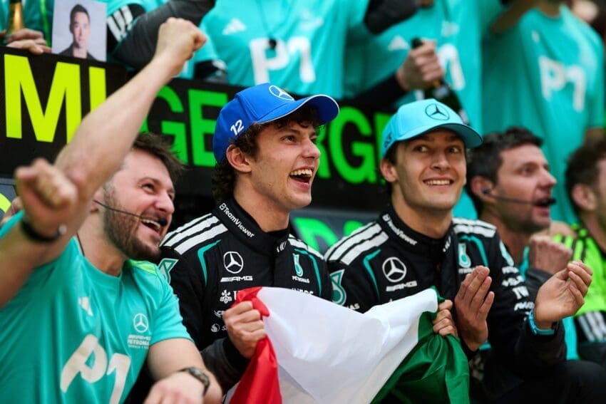 Mercedes-AMG F1 drivers Kimi Antonelli and George Russell 