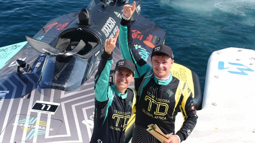 Team Drogba Global Africa has claimed its first ever victory in the all-electric E1 raceboat championship, with pilots Micah Wilkinson and Tara Pacheco dominating both Finals at the Monaco GP.